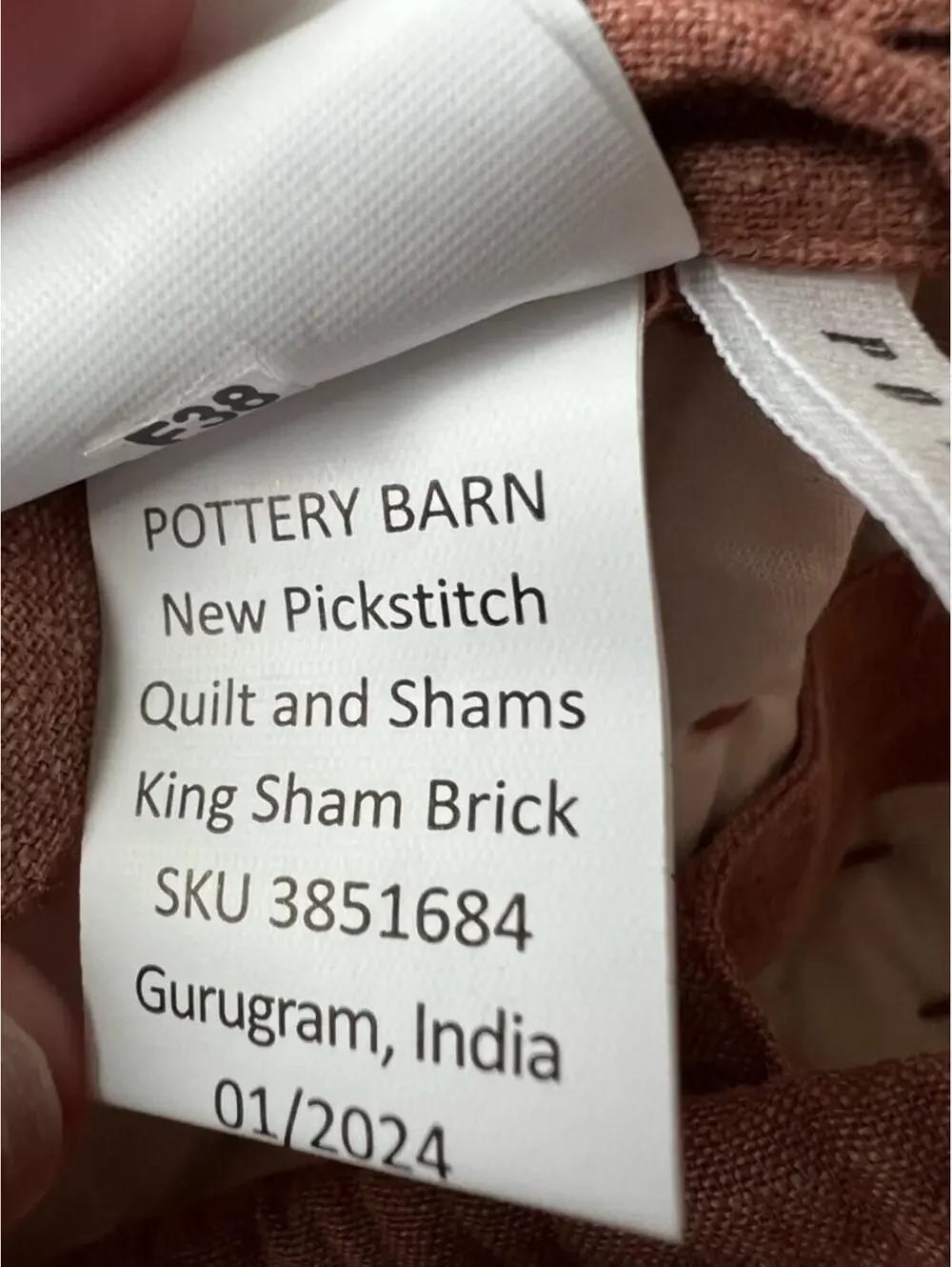 Pottery Barn Pickstitch King Pillow Sham Cotton Linen BRICK GREAT Condition